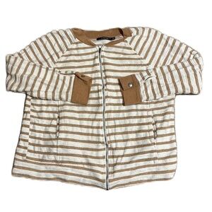 Doe & Rae Tan and White Striped Zip Up Jacket with Pockets Large EUC Women's